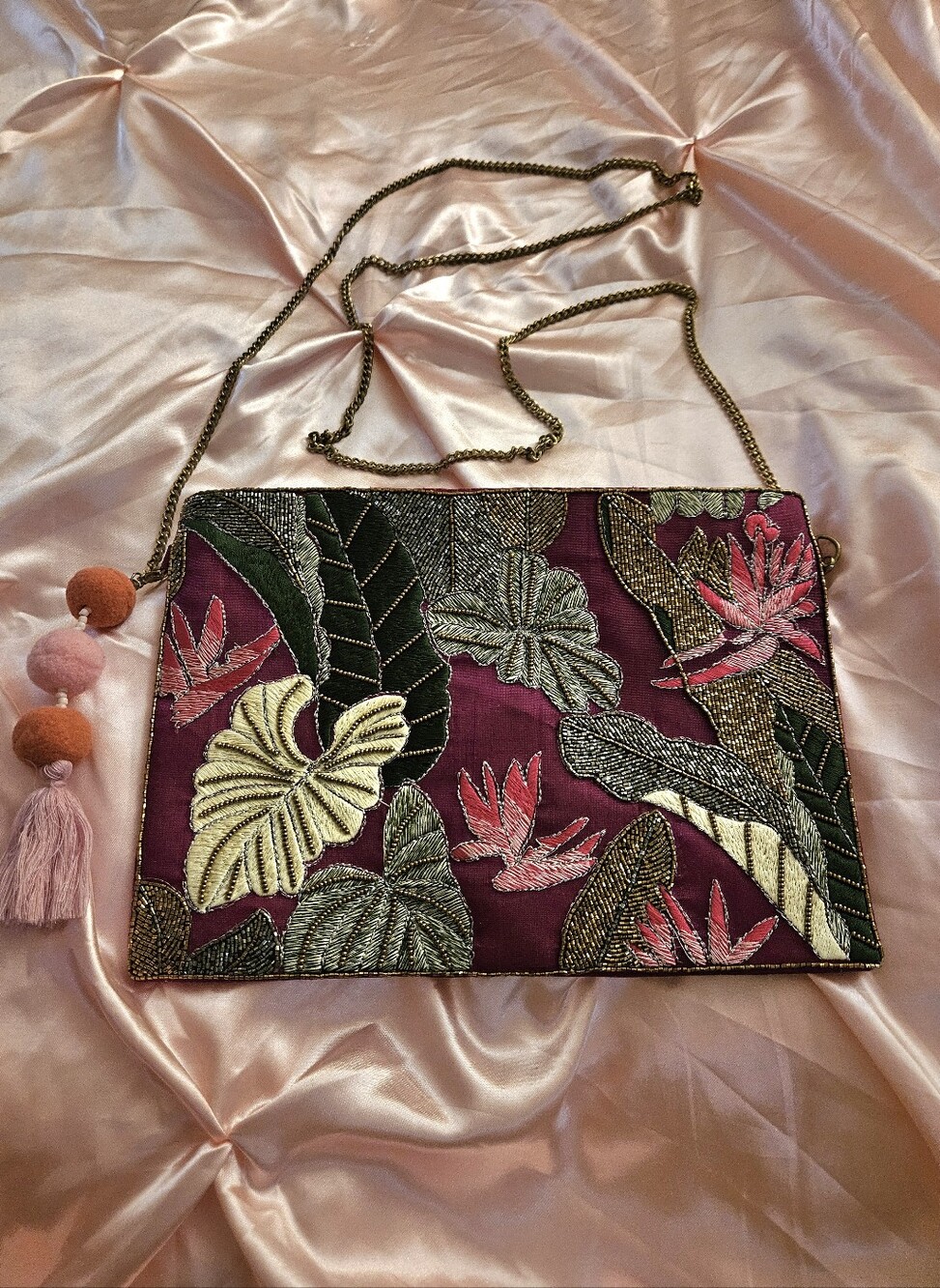 Lulus Embroidered Tropical Motif Crossbody Bag in Plum - Picture 4 of 4